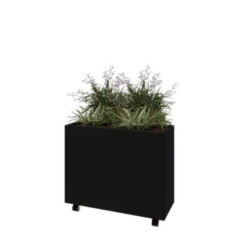Acél virágláda - Téglalap - 80 x 30 x 60 cm - RAL9005 matt (fekete) - Fenéklemezzel - Kerekekkel