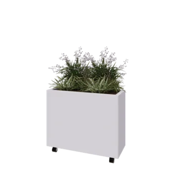 Acél virágláda - Téglalap - 80 x 30 x 60 cm - RAL9010 matt (fehér) - Fenéklemezzel - Kerekekkel