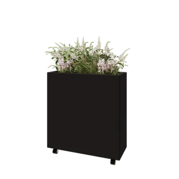 Acél virágláda - Téglalap - 80 x 30 x 80 cm - RAL9005 matt (fekete) - Fenéklemezzel - Kerekekkel