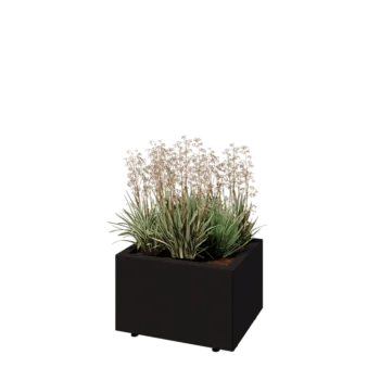 Acél virágláda - Téglalap - 50 x 40 x 30 cm - RAL9005 matt (fekete) - Fenéklemezzel - Lábakkal