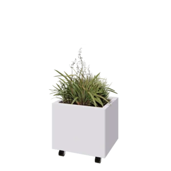 Acél virágláda - Téglalap - 50 x 40 x 40 cm - RAL9010 matt (fehér) - Fenéklemezzel - Kerekekkel