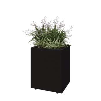Acél virágláda - Téglalap - 50 x 40 x 60 cm - RAL9005 matt (fekete) - Fenéklemezzel - Lábakkal
