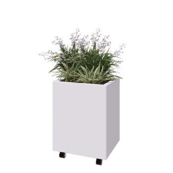 Acél virágláda - Téglalap - 50 x 40 x 60 cm - RAL9010 matt (fehér) - Fenéklemezzel - Kerekekkel