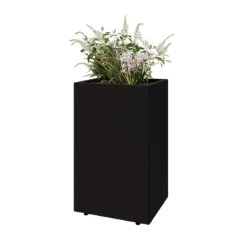 Acél virágláda - Téglalap - 50 x 40 x 80 cm - RAL9005 matt (fekete) - Fenéklemezzel - Lábakkal