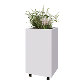 Acél virágláda - Téglalap - 50 x 40 x 80 cm - RAL9010 matt (fehér) - Fenéklemezzel - Kerekekkel