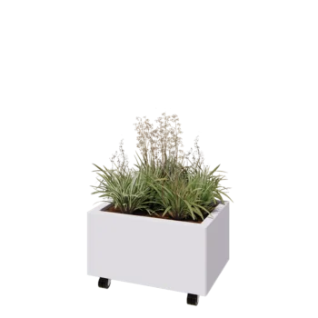 Acél virágláda - Téglalap - 60 x 40 x 30 cm - RAL9010 matt (fehér) - Fenéklemezzel - Kerekekkel