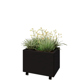 Acél virágláda - Téglalap - 60 x 40 x 40 cm - RAL9005 matt (fekete) - Fenéklemezzel - Kerekekkel