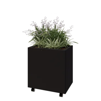 Acél virágláda - Téglalap - 60 x 40 x 60 cm - RAL9005 matt (fekete) - Fenéklemezzel - Kerekekkel