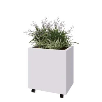 Acél virágláda - Téglalap - 60 x 40 x 60 cm - RAL9010 matt (fehér) - Fenéklemezzel - Kerekekkel