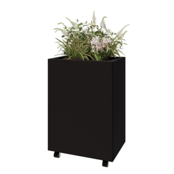 Acél virágláda - Téglalap - 60 x 40 x 80 cm - RAL9005 matt (fekete) - Fenéklemezzel - Kerekekkel