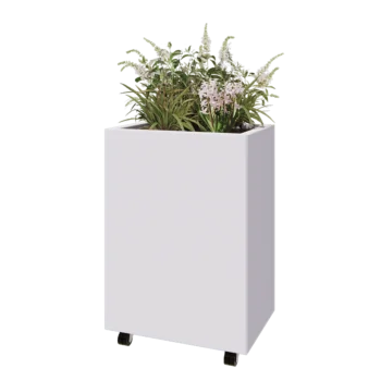 Acél virágláda - Téglalap - 60 x 40 x 80 cm - RAL9010 matt (fehér) - Fenéklemezzel - Kerekekkel