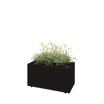 Acél virágláda - Téglalap - 80 x 40 x 40 cm - RAL9005 matt (fekete) - Fenéklemezzel - Lábakkal