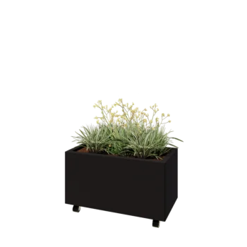 Acél virágláda - Téglalap - 80 x 40 x 40 cm - RAL9005 matt (fekete) - Fenéklemezzel - Kerekekkel