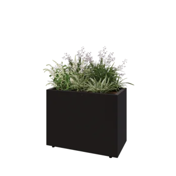 Acél virágláda - Téglalap - 80 x 40 x 60 cm - RAL9005 matt (fekete) - Fenéklemezzel - Lábakkal