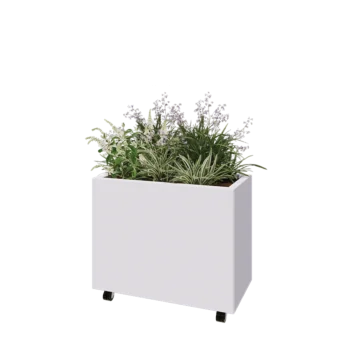 Acél virágláda - Téglalap - 80 x 40 x 60 cm - RAL9010 matt (fehér) - Fenéklemezzel - Kerekekkel