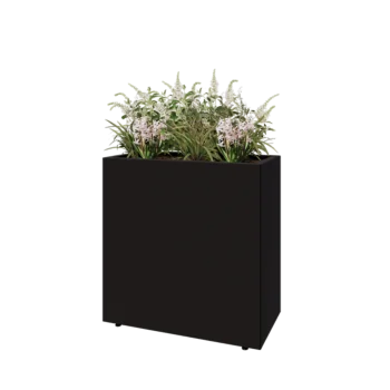 Acél virágláda - Téglalap - 80 x 40 x 80 cm - RAL9005 matt (fekete) - Fenéklemezzel - Lábakkal