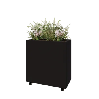 Acél virágláda - Téglalap - 80 x 40 x 80 cm - RAL9005 matt (fekete) - Fenéklemezzel - Kerekekkel