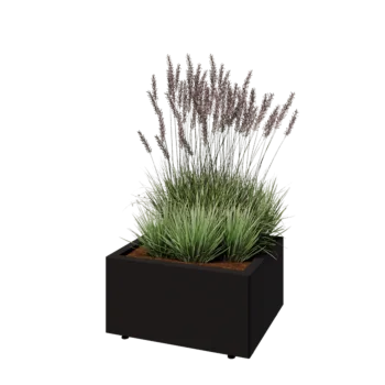 Acél virágláda - Téglalap - 60 x 50 x 30 cm - RAL9005 matt (fekete) - Fenéklemezzel - Lábakkal