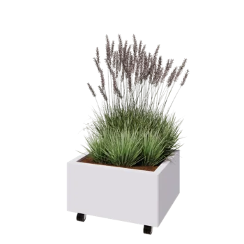 Acél virágláda - Téglalap - 60 x 50 x 30 cm - RAL9010 matt (fehér) - Fenéklemezzel - Kerekekkel