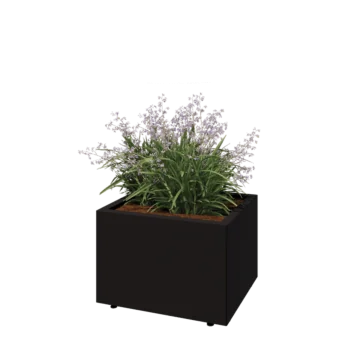 Acél virágláda - Téglalap - 60 x 50 x 40 cm - RAL9005 matt (fekete) - Fenéklemezzel - Lábakkal