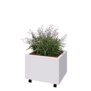 Acél virágláda - Téglalap - 60 x 50 x 40 cm - RAL9010 matt (fehér) - Fenéklemezzel - Kerekekkel