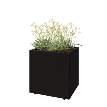 Acél virágláda - Téglalap - 60 x 50 x 60 cm - RAL9005 matt (fekete) - Fenéklemezzel - Lábakkal