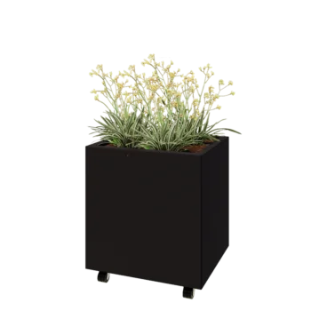 Acél virágláda - Téglalap - 60 x 50 x 60 cm - RAL9005 matt (fekete) - Fenéklemezzel - Kerekekkel