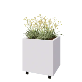 Acél virágláda - Téglalap - 60 x 50 x 60 cm - RAL9010 matt (fehér) - Fenéklemezzel - Kerekekkel