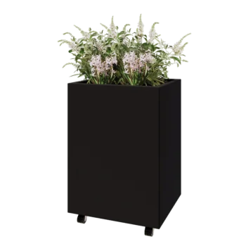 Acél virágláda - Téglalap - 60 x 50 x 80 cm - RAL9005 matt (fekete) - Fenéklemezzel - Kerekekkel