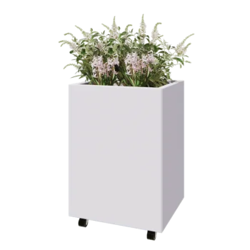 Acél virágláda - Téglalap - 60 x 50 x 80 cm - RAL9010 matt (fehér) - Fenéklemezzel - Kerekekkel