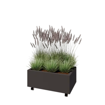 Acél virágláda - Téglalap - 80 x 50 x 30 cm - RAL7016 matt (antracitszürke) - Fenéklemezzel - Kerekekkel