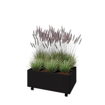 Acél virágláda - Téglalap - 80 x 50 x 30 cm - RAL9005 matt (fekete) - Fenéklemezzel - Kerekekkel