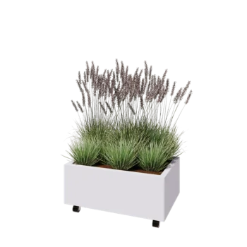 Acél virágláda - Téglalap - 80 x 50 x 30 cm - RAL9010 matt (fehér) - Fenéklemezzel - Kerekekkel