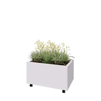 Acél virágláda - Téglalap - 80 x 50 x 40 cm - RAL9010 matt (fehér) - Fenéklemezzel - Kerekekkel