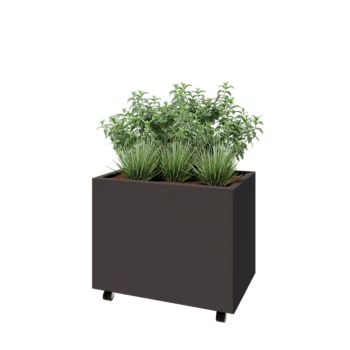 Acél virágláda - Téglalap - 80 x 50 x 60 cm - RAL7016 matt (antracitszürke) - Fenéklemezzel - Kerekekkel