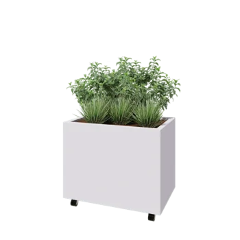 Acél virágláda - Téglalap - 80 x 50 x 60 cm - RAL9010 matt (fehér) - Fenéklemezzel - Kerekekkel