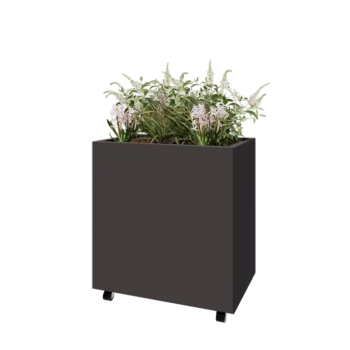 Acél virágláda - Téglalap - 80 x 50 x 80 cm - RAL7016 matt (antracitszürke) - Fenéklemezzel - Kerekekkel