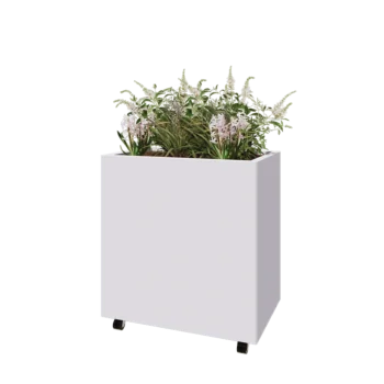 Acél virágláda - Téglalap - 80 x 50 x 80 cm - RAL9010 matt (fehér) - Fenéklemezzel - Kerekekkel