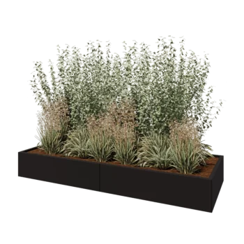 Acél virágláda XXL - Téglalap - 240 x 80 x 30 cm - RAL9005 matt (fekete) - Fenéklemezzel