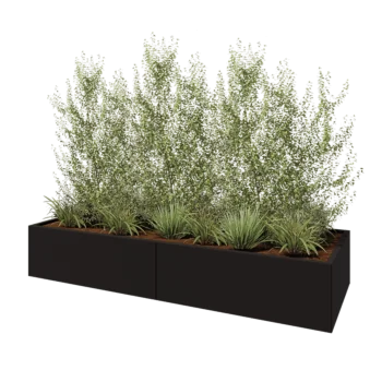 Acél virágláda XXL - Téglalap - 240 x 80 x 40 cm - RAL9005 matt (fekete) - Fenéklemezzel