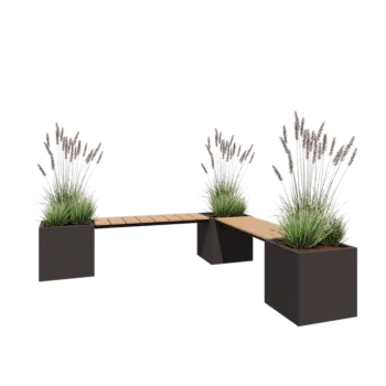 Acél virágláda - Négyzet - Sarokelrendezés - 221,2 x 221,2 x 50 cm - RAL7016 matt (antracitszürke) - Fenéklemezzel - Paddal