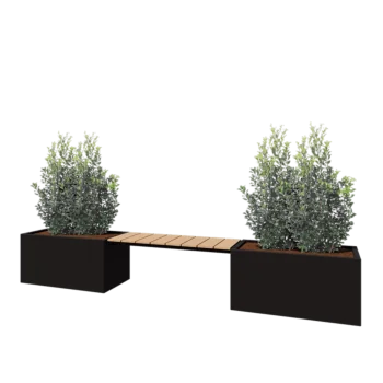 Acél virágláda - Téglalap - 321,2 x 50 x 50 cm - RAL9005 matt (fekete) - Fenéklemezzel - Paddal
