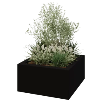 Üvegszálas virágláda - Négyzet - 80 x 80 x 40 cm - RAL9005 matt (fekete) - Alátéttel