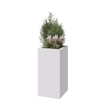 Üvegszálas virágláda - Négyzet - 40 x 40 x 80 cm - RAL9010 matt (fehér) - Alátéttel
