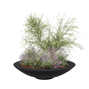 Üvegszálas virágláda - Tál - Ø 153 x 34 cm - RAL7021 matt (fekete szürke) - Alátéttel