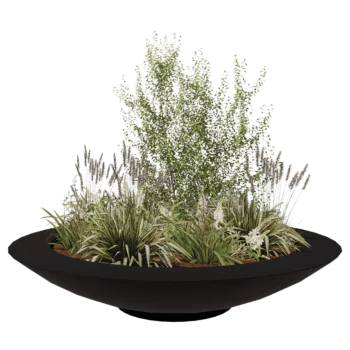 Üvegszálas virágláda - Tál - Ø 200 x 40 cm - RAL9005 matt (fekete) - Alátéttel