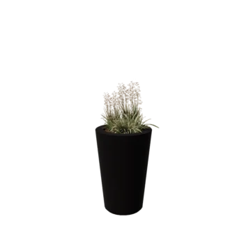 Üvegszálas virágláda - Kúpos - Ø 55 x 76 cm - RAL9005 matt (fekete) - Alátéttel